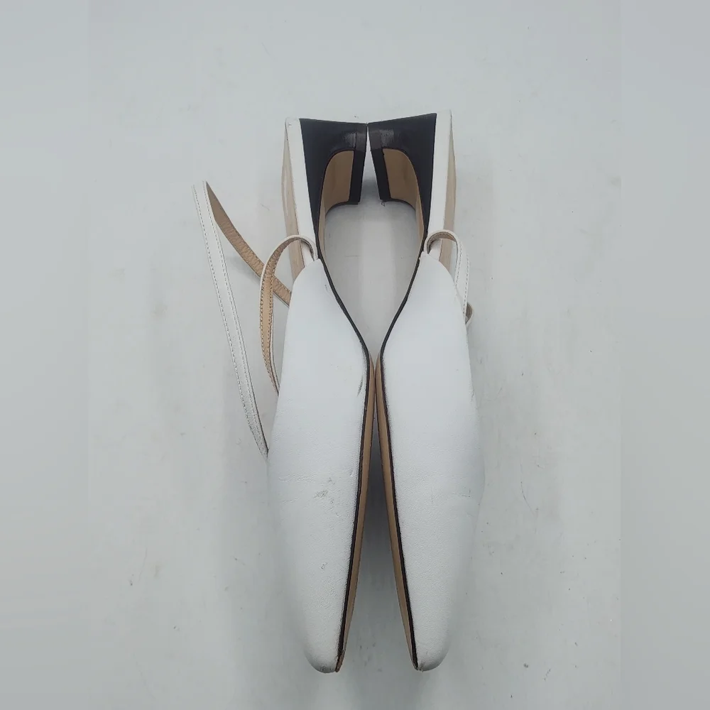 Club Monaco White Leather Pointed Toe Slingback Kitten Heels Size 37.5